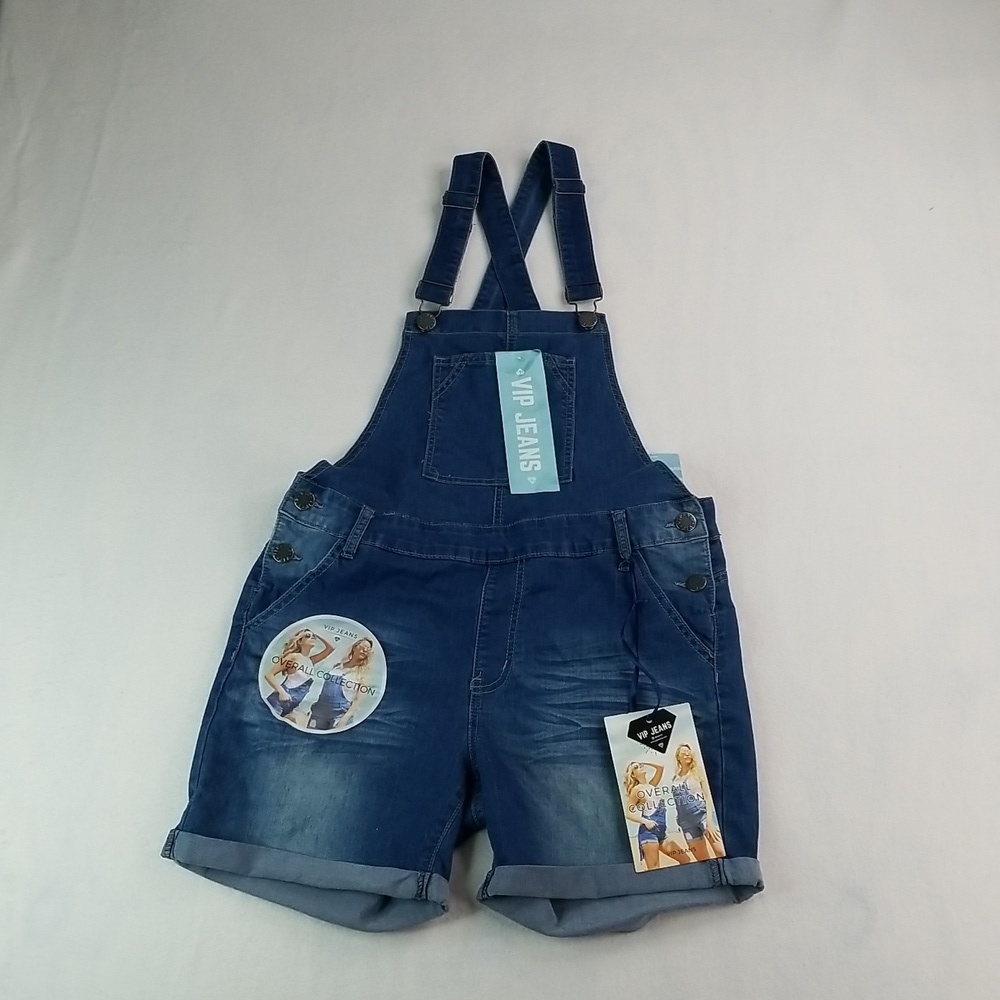 Size 15/16 V.I.P. Jeans Distressed Blue Removable Strap UNISEX Overalls